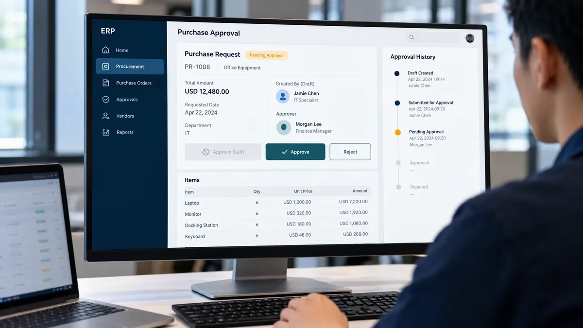 صلاحيات ERP: اختبار فصل الإنشاء عن الاعتماد قبل التشغيل