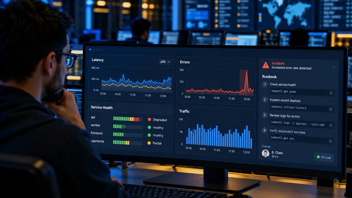 مراقبة التطبيق: اربط التنبيه بخطوة تشخيص ومسؤول واضح