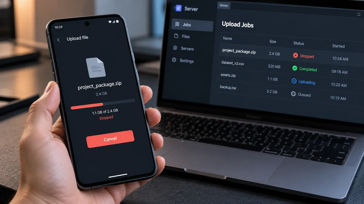 إلغاء رفع ملف في Android: هل توقف الأثر على الخادم؟