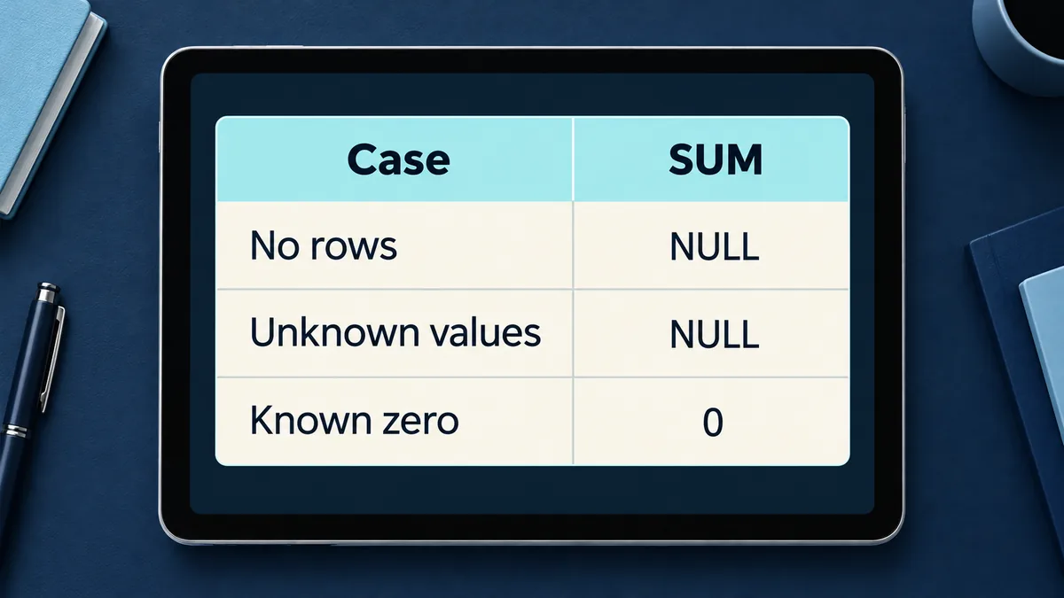 PostgreSQL SUM: هل الإجمالي فارغ أم يساوي صفرًا؟