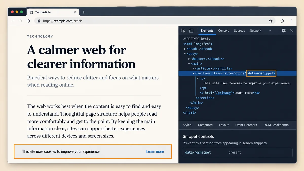 data-nosnippet أم noindex؟ افصل المقتطف عن الفهرسة