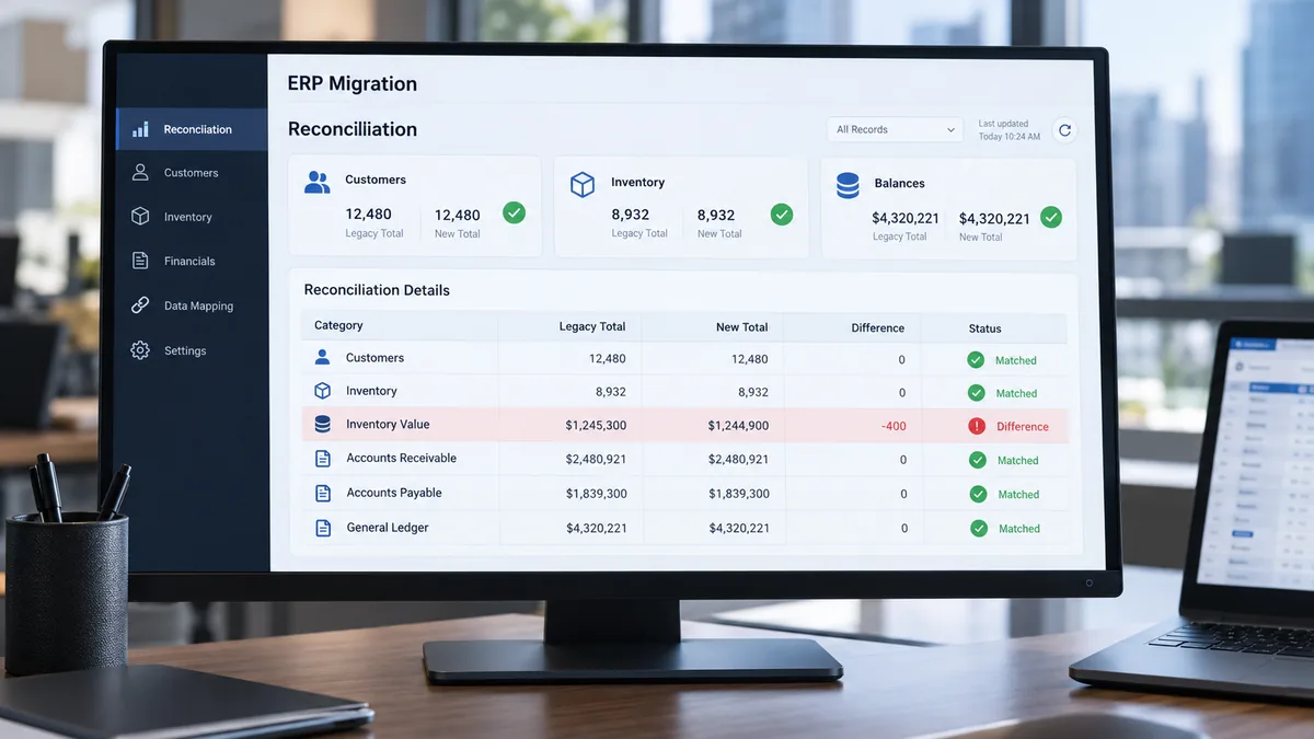 قبل تشغيل ERP الجديد: خطة مطابقة البيانات يوم الانتقال