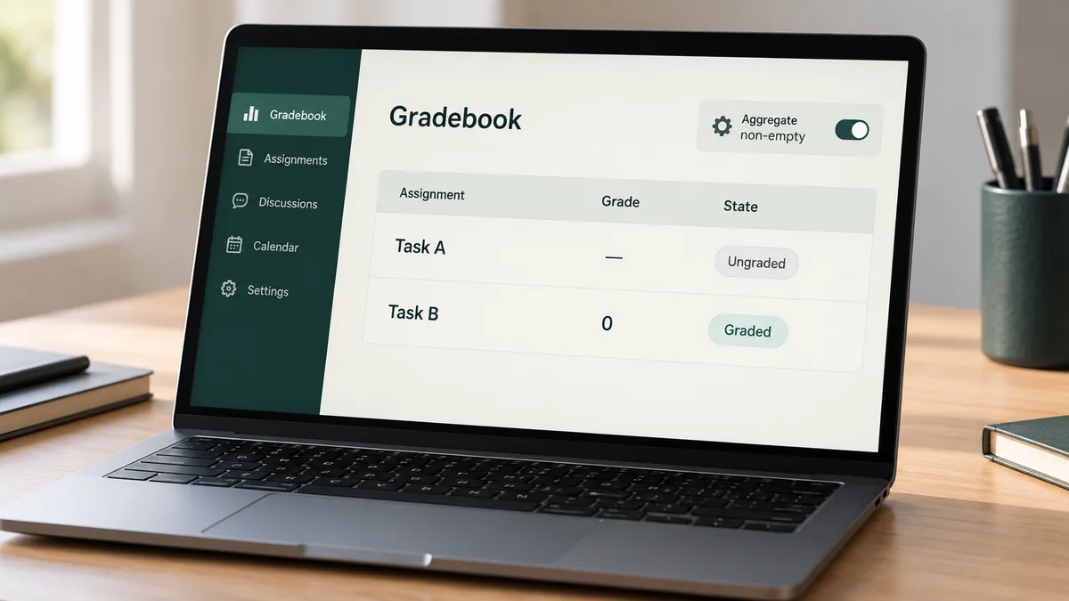 Moodle: الدرجة الفارغة ليست صفرًا قبل مراجعة التجميع