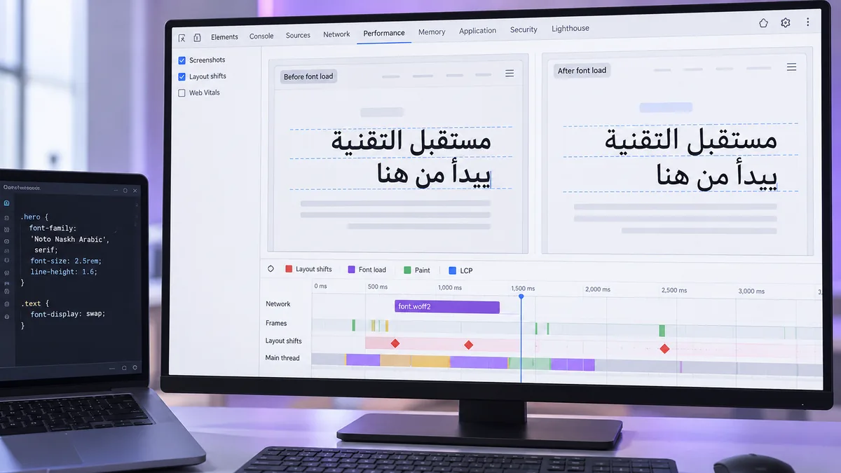 الخط العربي وCLS: اختبار يحافظ على التصميم أثناء التحميل