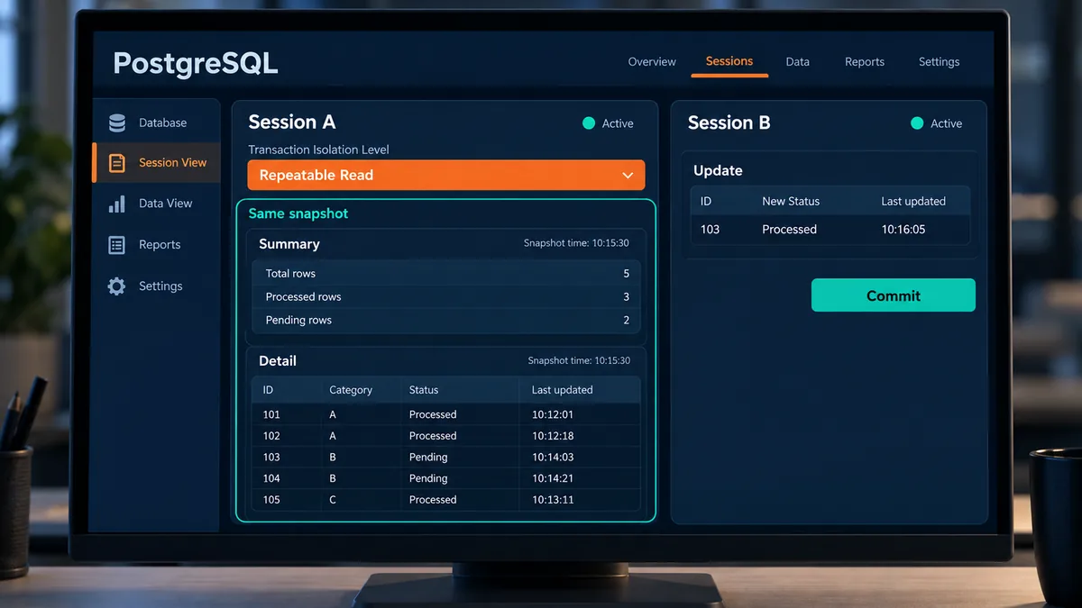 تقرير PostgreSQL من عدة استعلامات: هل يقرأ لقطة واحدة؟